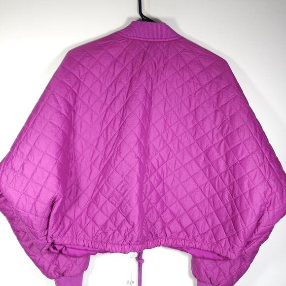 FREE PEOPLE Women's Easy Small Oversized Fushia Cropped Quilted Bomber Jacket - Picture 7 of 9